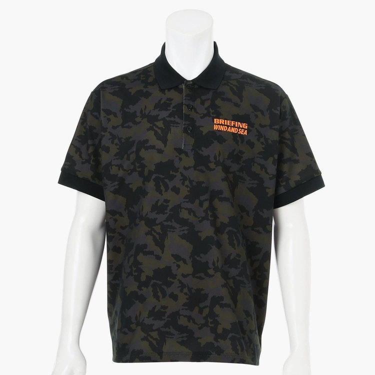 【美品】BRIEFING GOLF 半袖ポロシャツ ブラック カモフラ L BRIEFING × WDS POLO CAMO（ブリーフィング×WIND AND SEA ポロ カモ